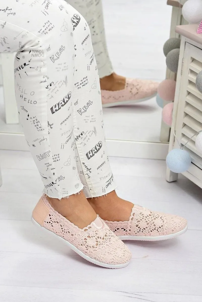 Discount Koronkowe Damskie Baleriny Little Sugar Pudrowy Róż Damskie Baleriny Klasyczne