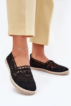 Discount Koronkowe Espadryle Damskie Czarne Adelira Damskie Espadryle Na Platformie