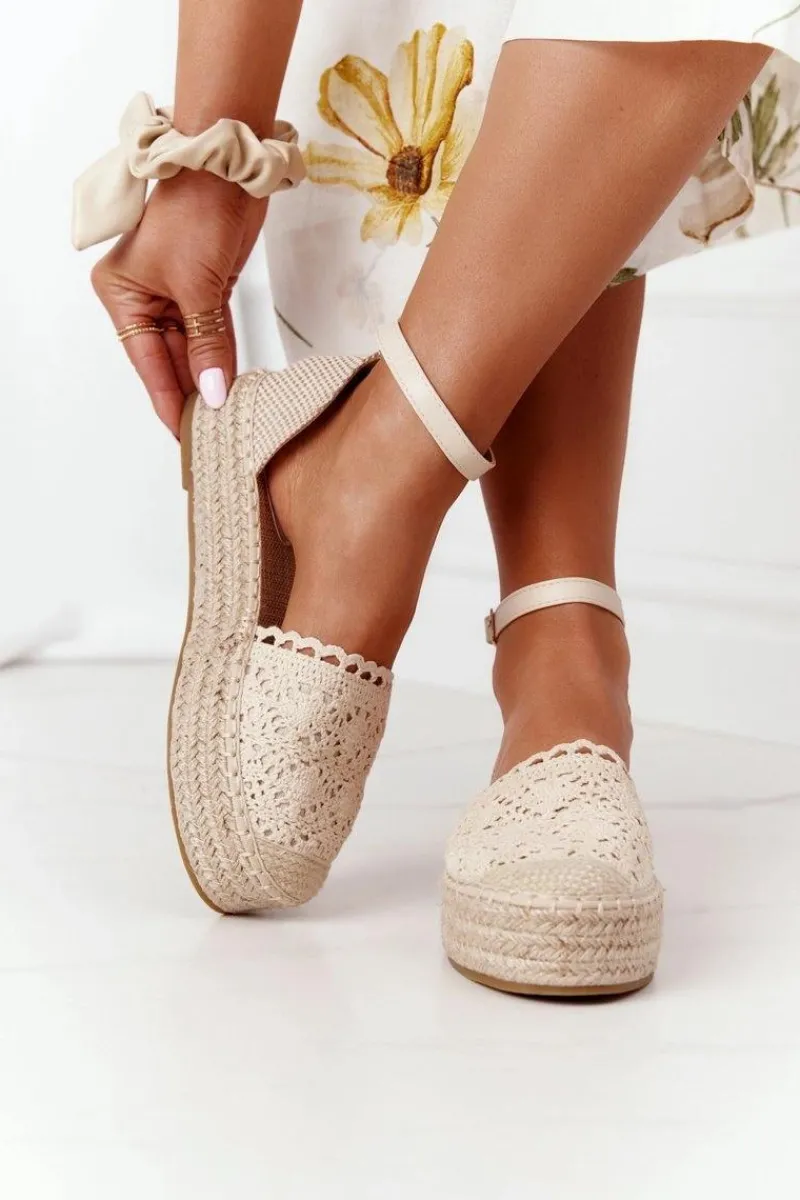 Best Koronkowe Espadryle Na Plecionej Platformie Beżowe Larisa Damskie Czarne Espadryle