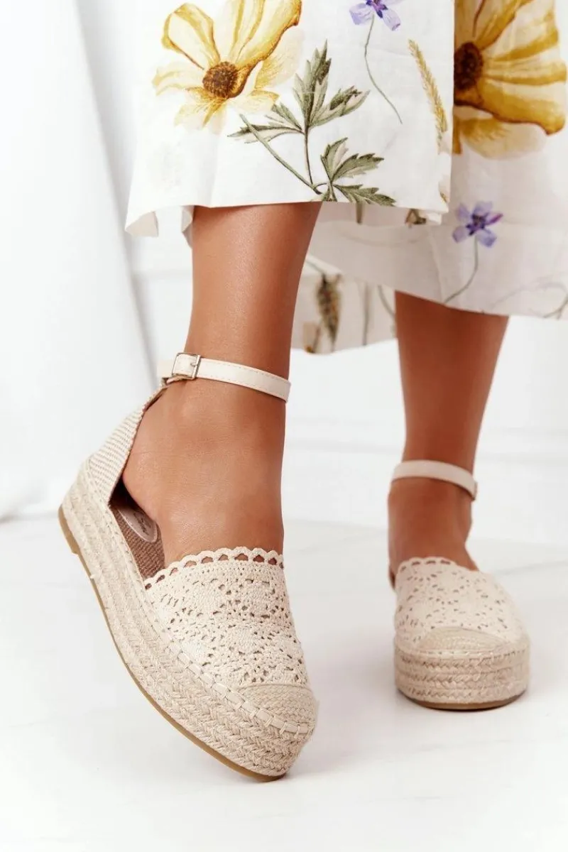 Best Koronkowe Espadryle Na Plecionej Platformie Beżowe Larisa Damskie Czarne Espadryle