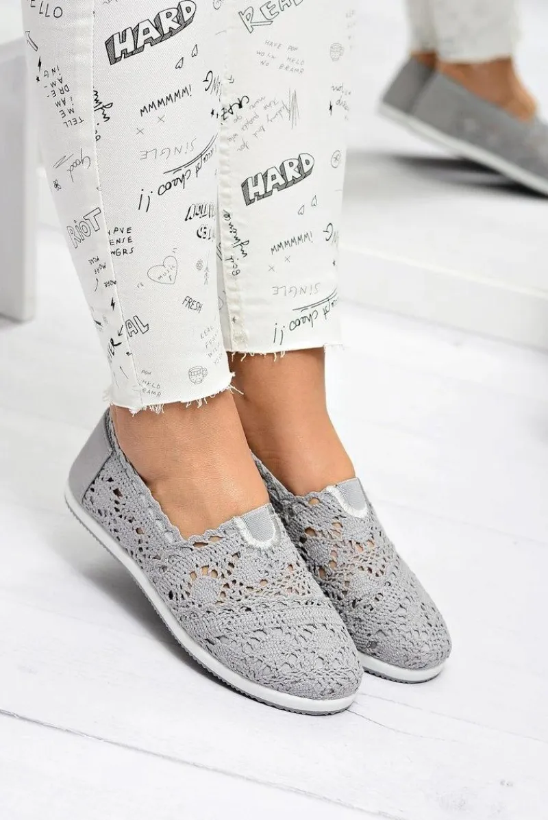 Discount Boto Koronkowe Szare Damskie Baleriny Little Sugar