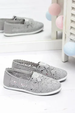 Discount Boto Koronkowe Szare Damskie Baleriny Little Sugar
