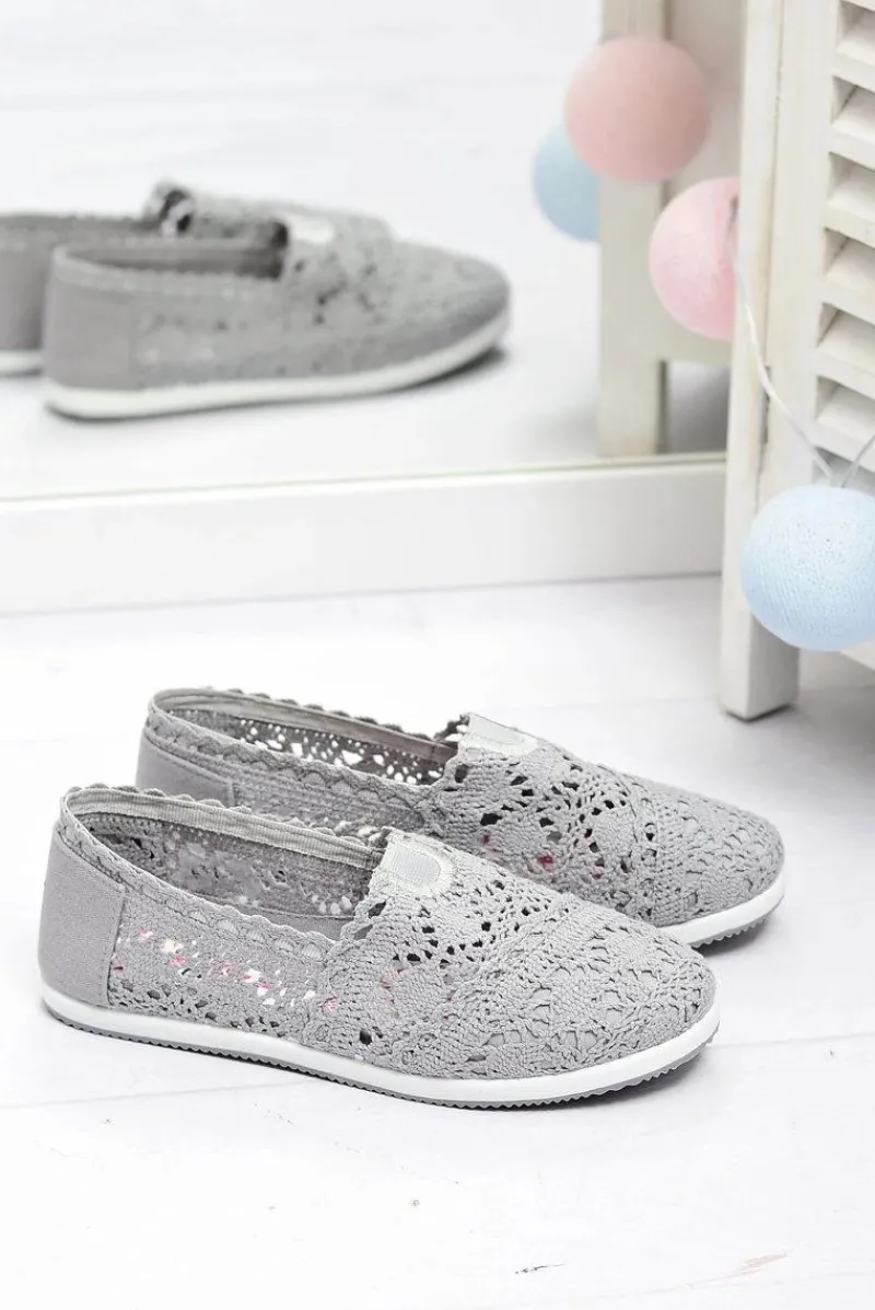 Discount Boto Koronkowe Szare Damskie Baleriny Little Sugar