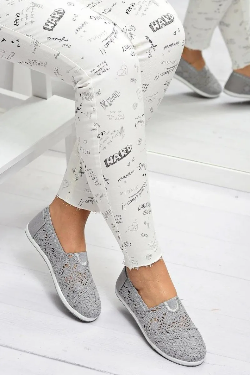 Discount Boto Koronkowe Szare Damskie Baleriny Little Sugar