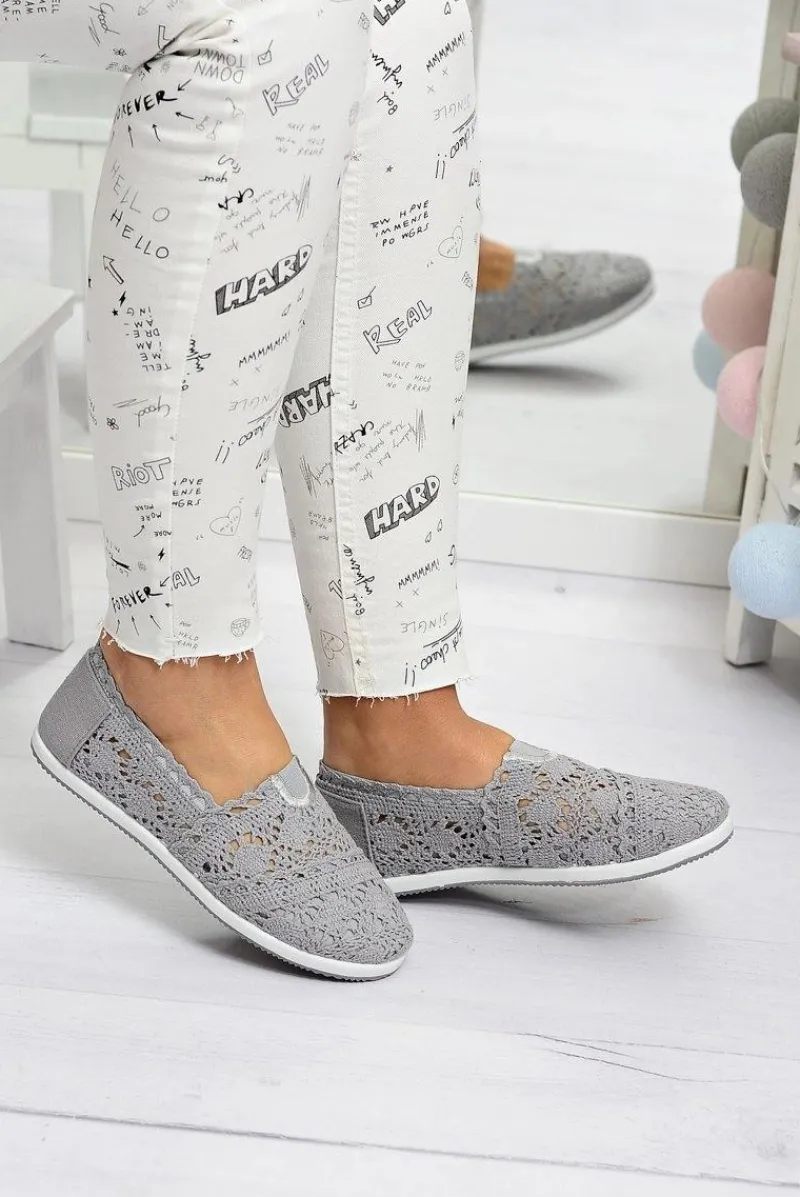 Discount Boto Koronkowe Szare Damskie Baleriny Little Sugar