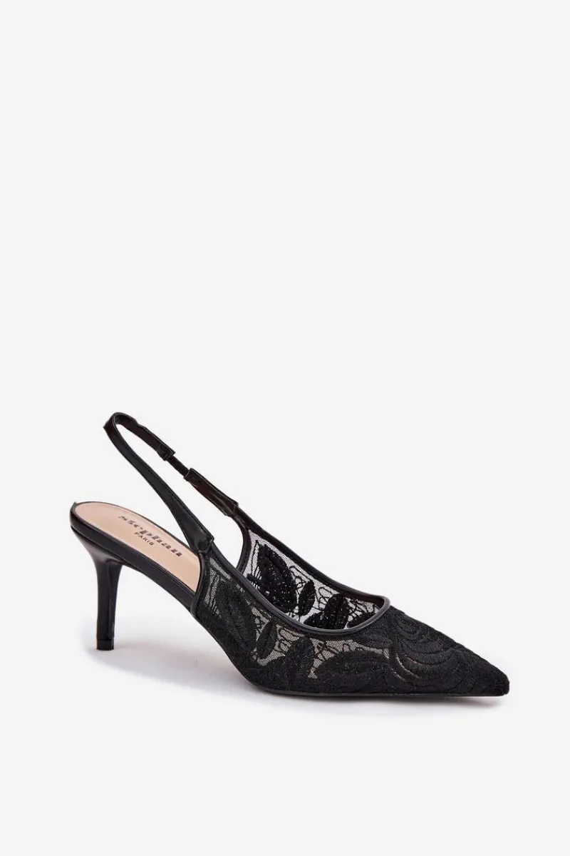 Sandały Na Obcasie|Czółenka Klasyczne>Boto Koronkowe Szpilki Sandały Z Odkrytą Piętą Czarne Lisaviela