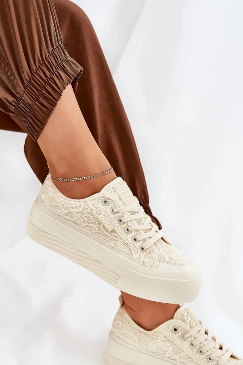 Trampki Damskie Niskie>Big Star Shoes Koronkowe Trampki Damskie Big Star RR274746 Beżowe Beżowy