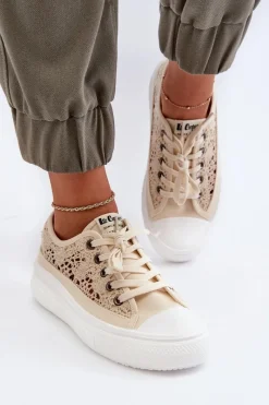Trampki Damskie Niskie>Lee Cooper Koronkowe Trampki Damskie LCW-23-44-1620 Beżowe Beżowy