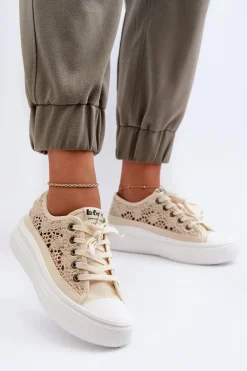 Trampki Damskie Niskie></noscript>Lee Cooper Koronkowe Trampki Damskie LCW-23-44-1620 Beżowe Beżowy