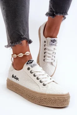Hot Lee Cooper Koronkowe Trampki Damskie Z Plecionką LCW-24-44-2425 Białe