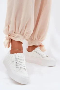 Hot Big Star Shoes Koronkowe Trampki Damskie Big Star RR274747 Białe Biały