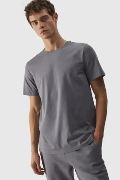 Koszulka Męska Gładka Z Logo WMM00TTSHM1843-25S Szara Męskie T-Shirty Męskie|Odzież 4F