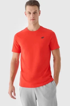4F Koszulka Męska Gładka Z Logo WMM00TTSHM1843-70S Pomarańczowa