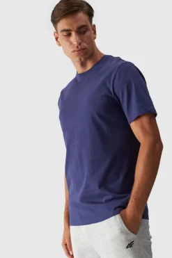 Outlet 4F Koszulka Męska Gładka Z Logo Granatowa WMM00TTSHM1843-31S
