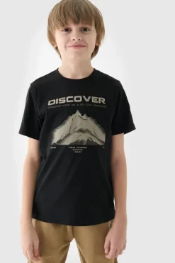 T-Shirty Dziecięce|Odzież 4F>4F Koszulka T-Shirt Z Nadrukiem Dla Chłopca JWAW24TTSHM1553-20S Czarna