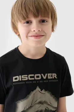 T-Shirty Dziecięce|Odzież 4F>4F Koszulka T-Shirt Z Nadrukiem Dla Chłopca JWAW24TTSHM1553-20S Czarna