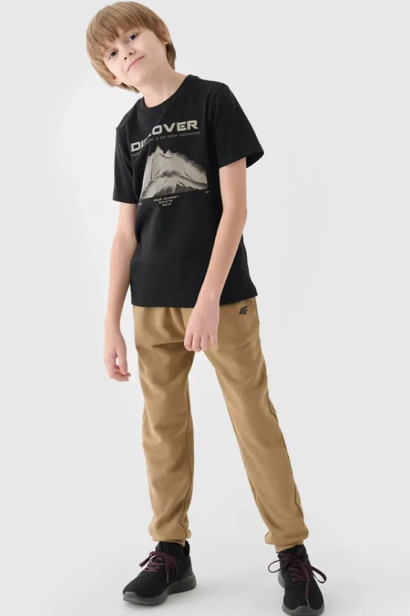 T-Shirty Dziecięce|Odzież 4F>4F Koszulka T-Shirt Z Nadrukiem Dla Chłopca JWAW24TTSHM1553-20S Czarna