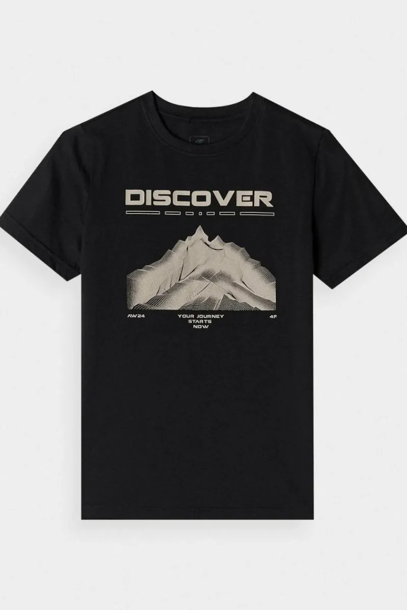 T-Shirty Dziecięce|Odzież 4F>4F Koszulka T-Shirt Z Nadrukiem Dla Chłopca JWAW24TTSHM1553-20S Czarna