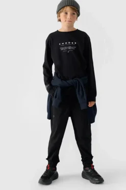 Discount Koszulka Z Długim Rękawem Dla Chłopca Z Nadrukiem Regular JWAW24TLONM294-20S Czarna Dzieci T-Shirty Dziecięce|Odzież 4F