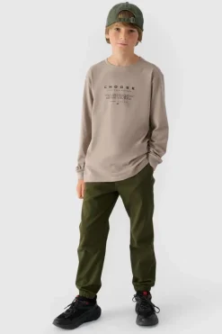 T-Shirty Dziecięce|Odzież 4F>4F Koszulka Z Długim Rękawem Dla Chłopca Z Nadrukiem Regular JWAW24TLONM294-26S Szara Szary