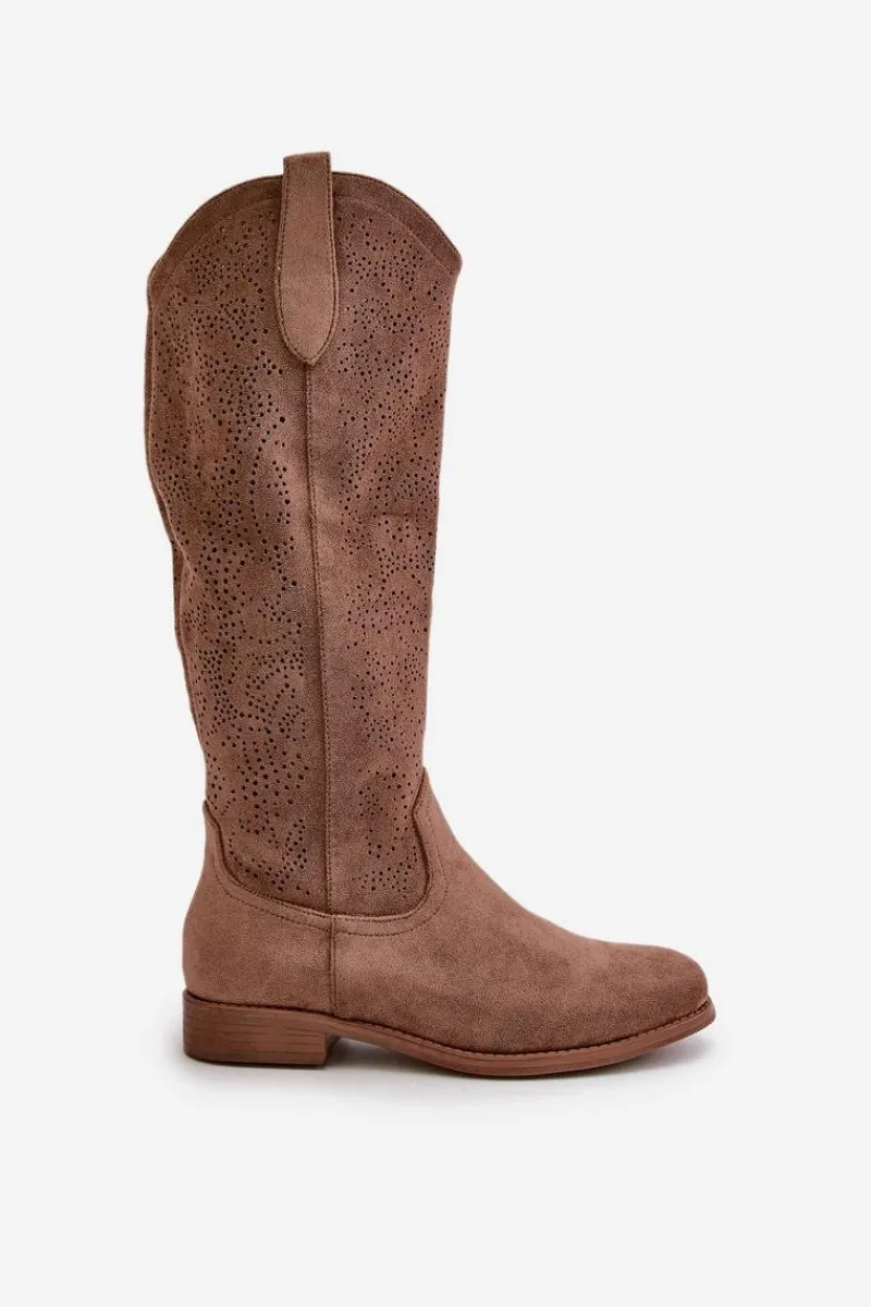 Kozaki Ażurowe|Kozaki Płaskie>Damskie buty S.Barski Kozaki Damskie Ażurowe Brązowe S.Barski HY42-132