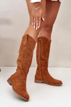 Best Kozaki Damskie Ażurowe Camel S.Barski HY42-132 Damskie Kozaki Ażurowe|Kozaki Płaskie