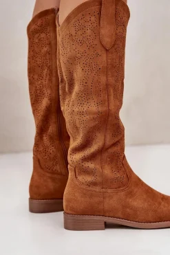 Best Kozaki Damskie Ażurowe Camel S.Barski HY42-132 Damskie Kozaki Ażurowe|Kozaki Płaskie