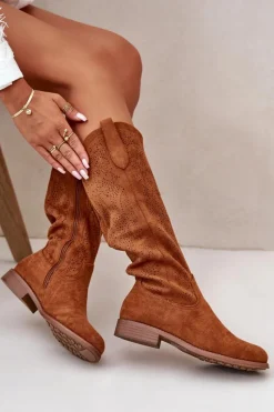 Best Kozaki Damskie Ażurowe Camel S.Barski HY42-132 Damskie Kozaki Ażurowe|Kozaki Płaskie