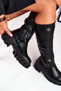 Sale Boto Kozaki Damskie Ciepłe Czarne Ambicious