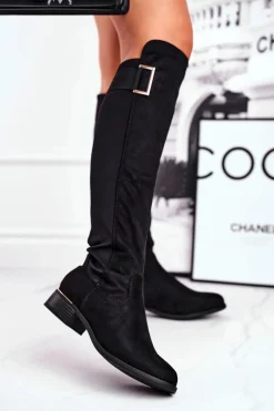 Kozaki Płaskie|Kozaki Zamszowe>Evento Kozaki Damskie Do Kolana Zamsz / Lycra Czarne Natasha