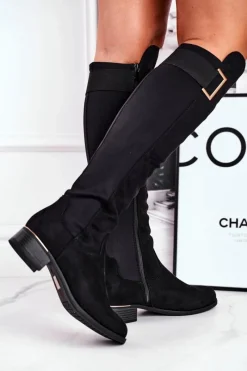 Kozaki Płaskie|Kozaki Zamszowe>Evento Kozaki Damskie Do Kolana Zamsz / Lycra Czarne Natasha