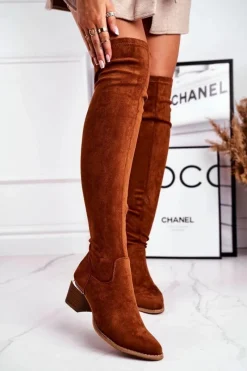 Kozaki damskie do kolana eko-zamsz camel Can't Stop Damskie Kozaki Wiosenne|Kozaki Na Obcasie