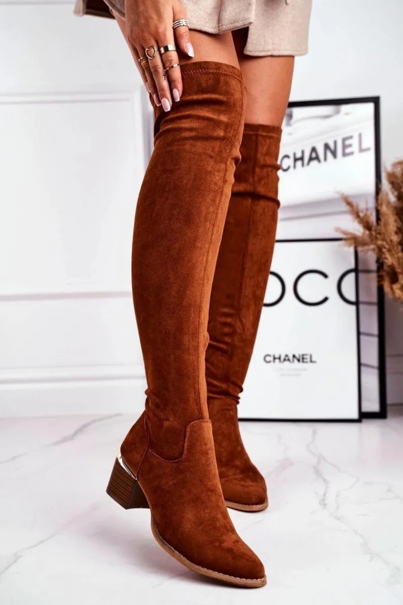 Kozaki damskie do kolana eko-zamsz camel Can't Stop Damskie Kozaki Wiosenne|Kozaki Na Obcasie