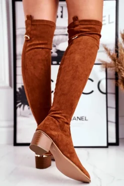 Kozaki damskie do kolana eko-zamsz camel Can't Stop Damskie Kozaki Wiosenne|Kozaki Na Obcasie