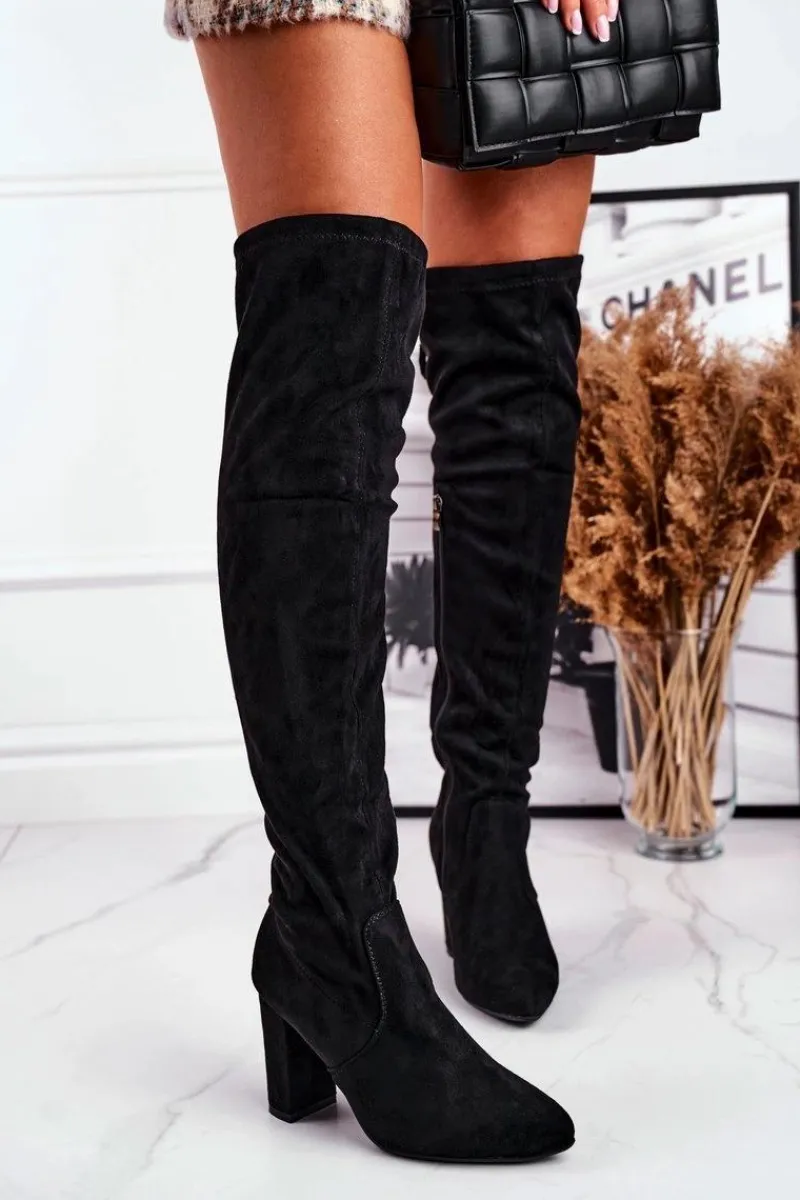 Online Boto Kozaki Damskie Do Kolana Eko-Zamsz Czarne First Time