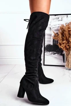 Online Boto Kozaki Damskie Do Kolana Eko-Zamsz Czarne First Time