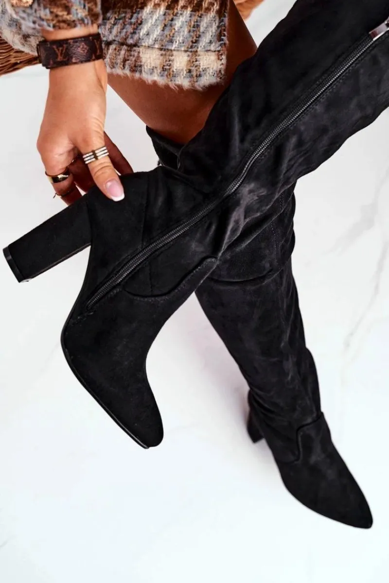 Online Boto Kozaki Damskie Do Kolana Eko-Zamsz Czarne First Time