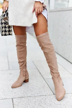 Clearance Evento Kozaki Damskie Do Kolana Eko-Zamsz Khaki Can't Stop