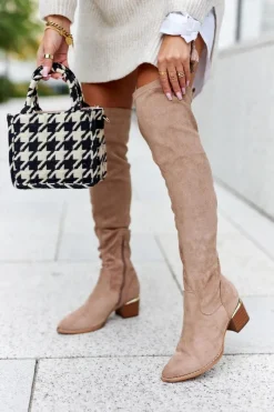 Clearance Evento Kozaki Damskie Do Kolana Eko-Zamsz Khaki Can't Stop