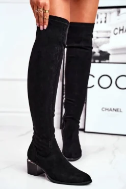 Kozaki Wiosenne|Kozaki Na Obcasie>Boto Kozaki damskie do kolana eko-zamsz czarne Can't Stop Czarny