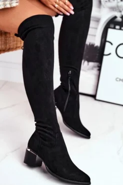 Kozaki Wiosenne|Kozaki Na Obcasie></noscript>Boto Kozaki damskie do kolana eko-zamsz czarne Can't Stop Czarny