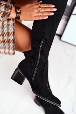 Kozaki Wiosenne|Kozaki Na Obcasie></noscript>Boto Kozaki damskie do kolana eko-zamsz czarne Can't Stop Czarny