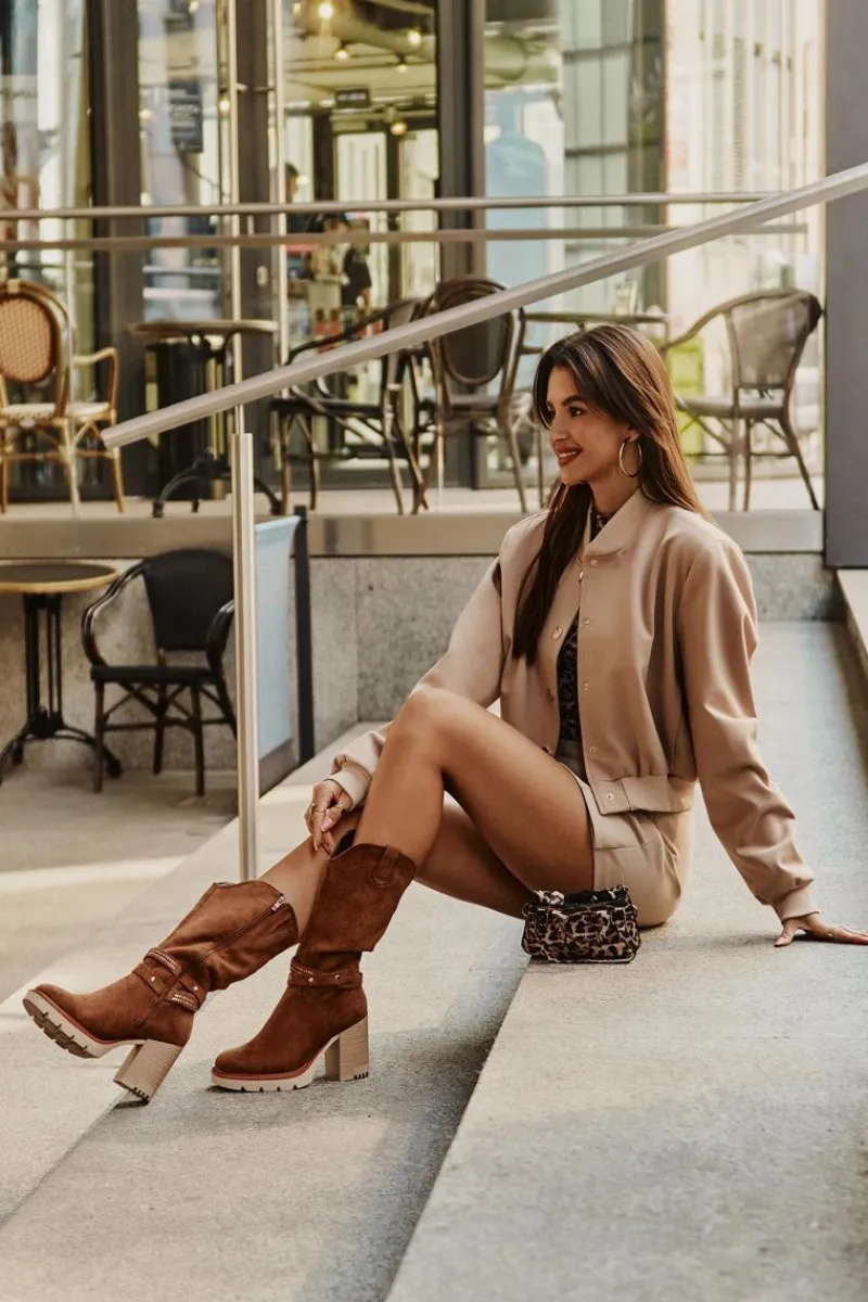 Kozaki Ocieplane|Kozaki Na Słupku>Boto Kozaki Damskie Do Połowy Łydki Na Słupku Ocieplane Camel Ivanelis Brązowy