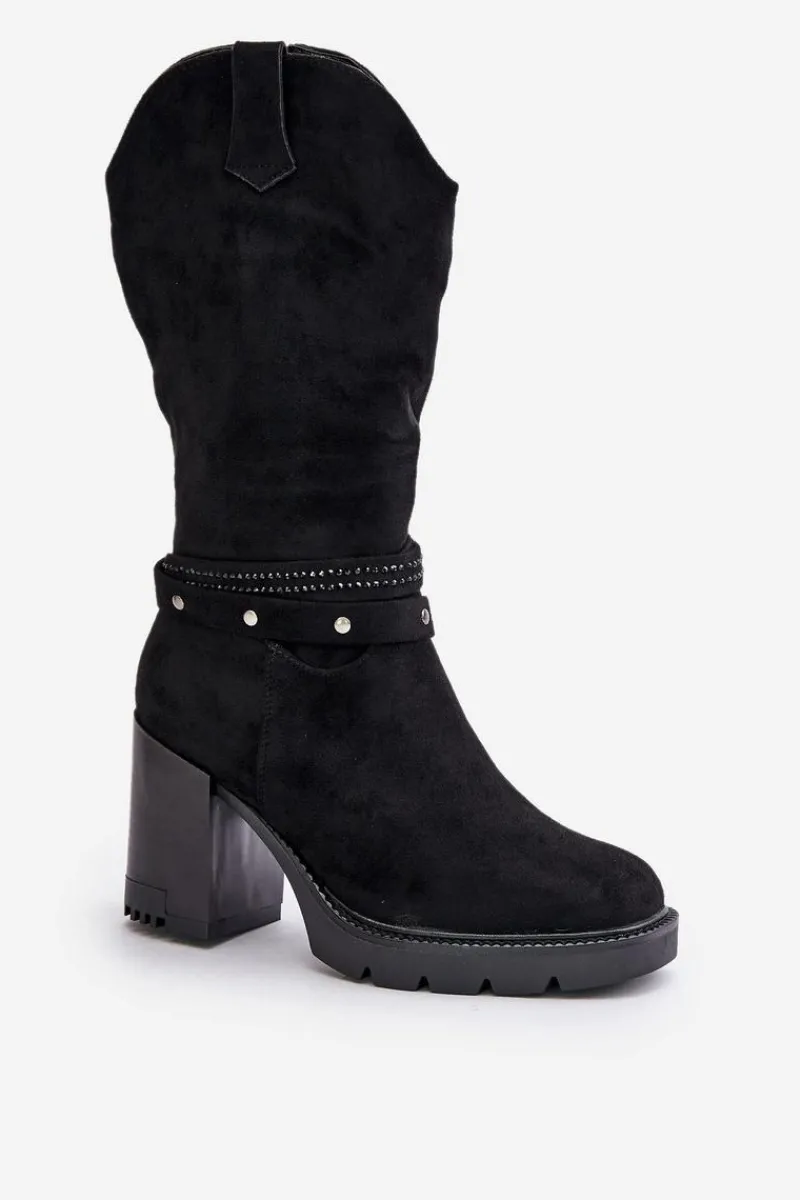 Best Kozaki Damskie Do Połowy Łydki Na Słupku Ocieplane Czarne Ivanelis Damskie Kozaki Ocieplane|Kozaki Na Słupku