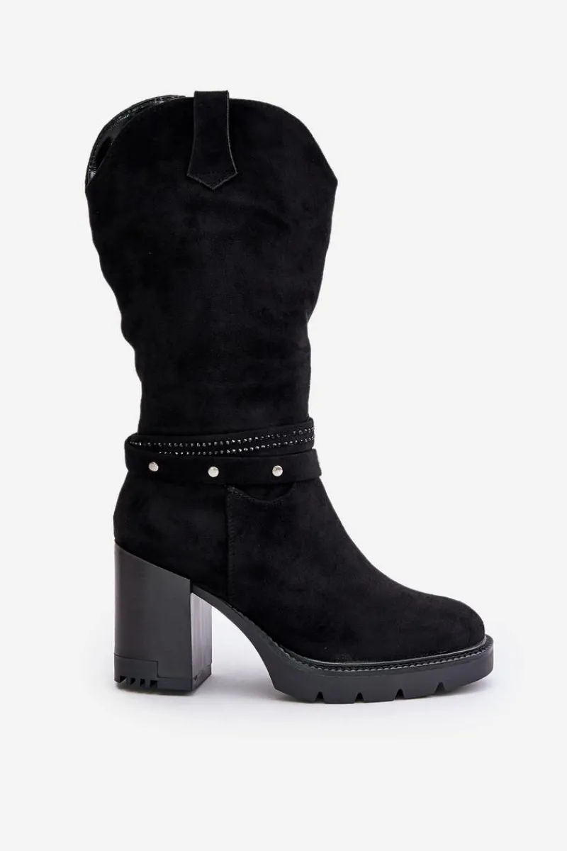 Best Kozaki Damskie Do Połowy Łydki Na Słupku Ocieplane Czarne Ivanelis Damskie Kozaki Ocieplane|Kozaki Na Słupku