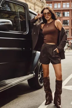 Sale Kozaki Damskie Eko Skórzane Z Wywiniętą Cholewką Na Słupku Brązowe Avamora Damskie Kozaki Ocieplane|Kozaki Na Słupku