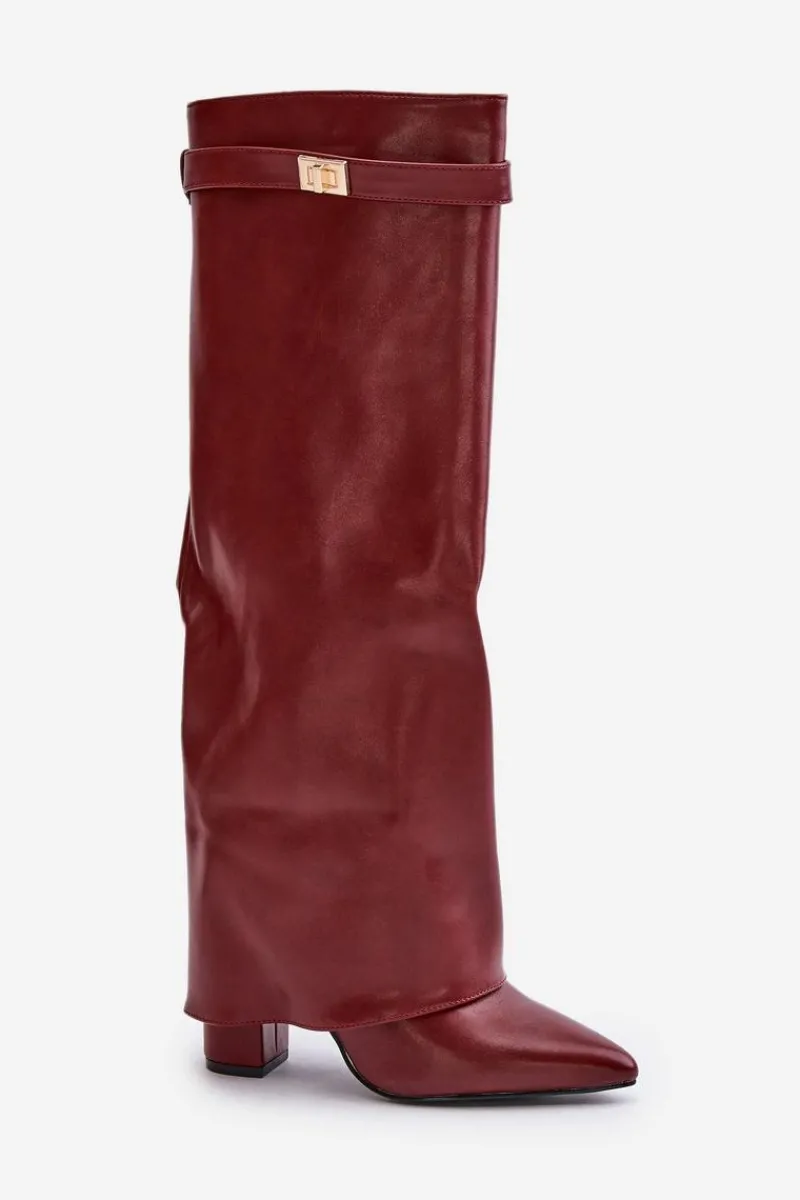 Kozaki Ocieplane|Kozaki Na Słupku>Boto Kozaki Damskie Eko Skórzane Z Wywiniętą Cholewką Na Słupku Bordowe Avamora Czerwony