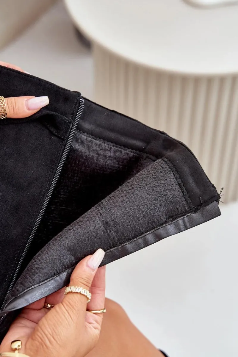 Kozaki Ocieplane|Kozaki Na Słupku>Boto Kozaki Damskie Eko Zamszowe Z Wywiniętą Cholewką Na Słupku Czarne Bralise Czarny