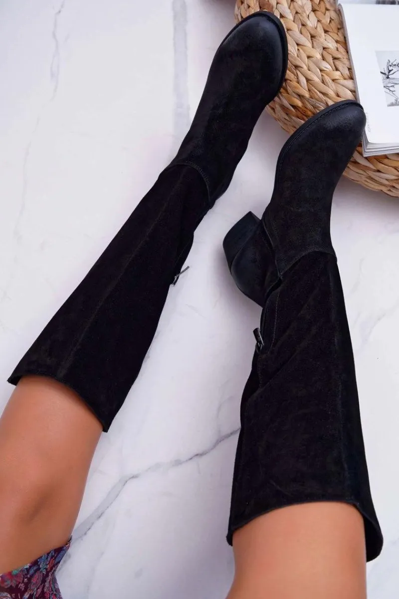 Kozaki Wiosenne|Kozaki Płaskie>Laura Messi Kozaki Damskie 2071 Skóra Zamsz Czarne This Love