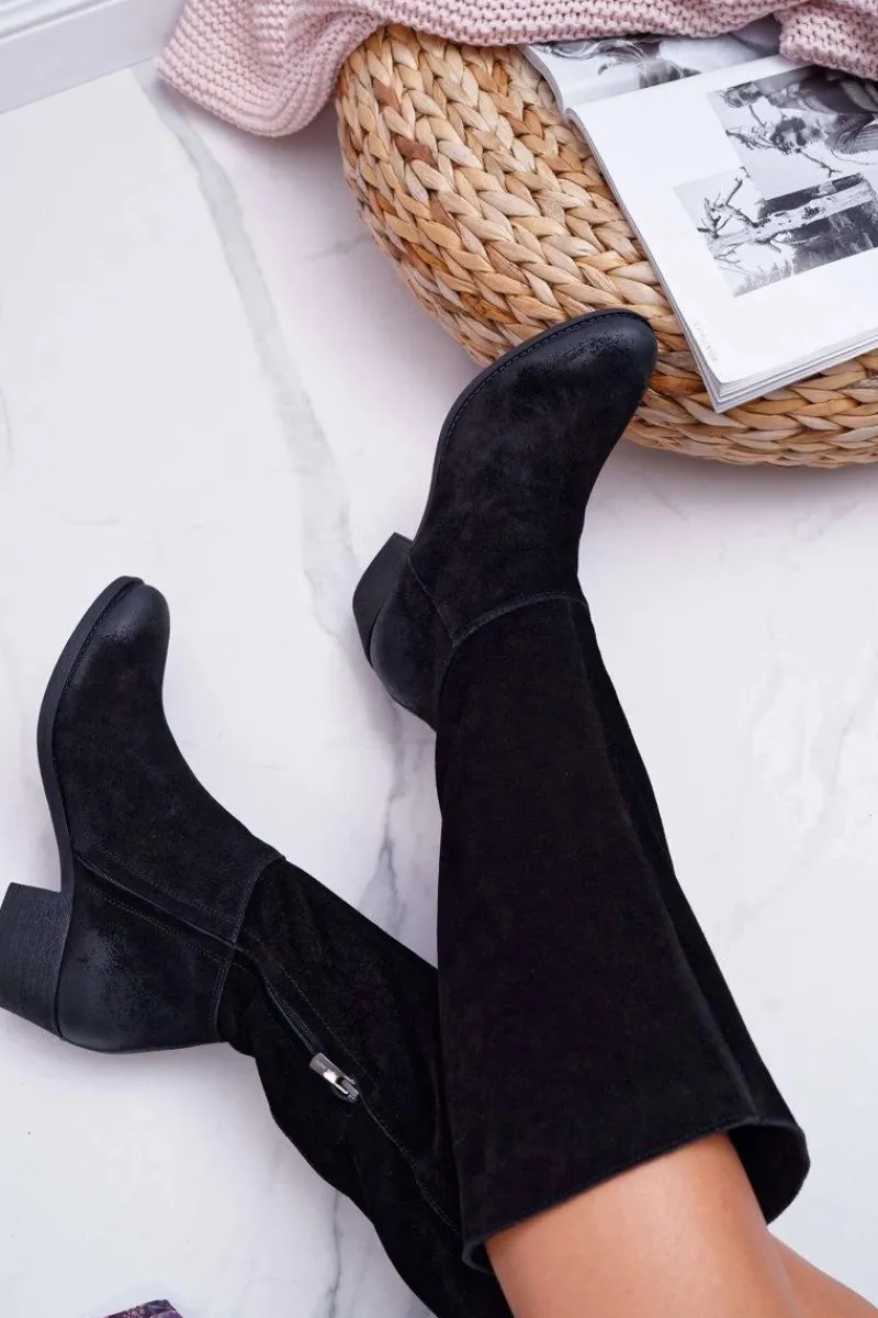 Kozaki Wiosenne|Kozaki Płaskie>Laura Messi Kozaki Damskie 2071 Skóra Zamsz Czarne This Love